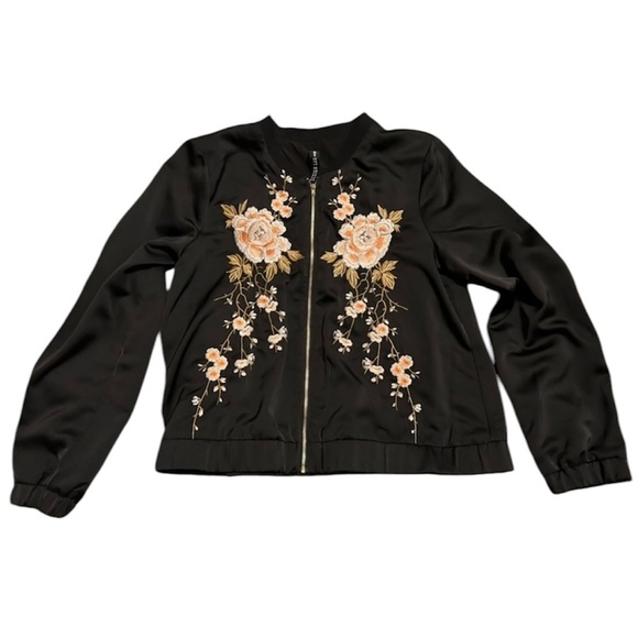 Design Lab Lord and Taylor bomber jacket embroidered black size large - Picture 1 of 6